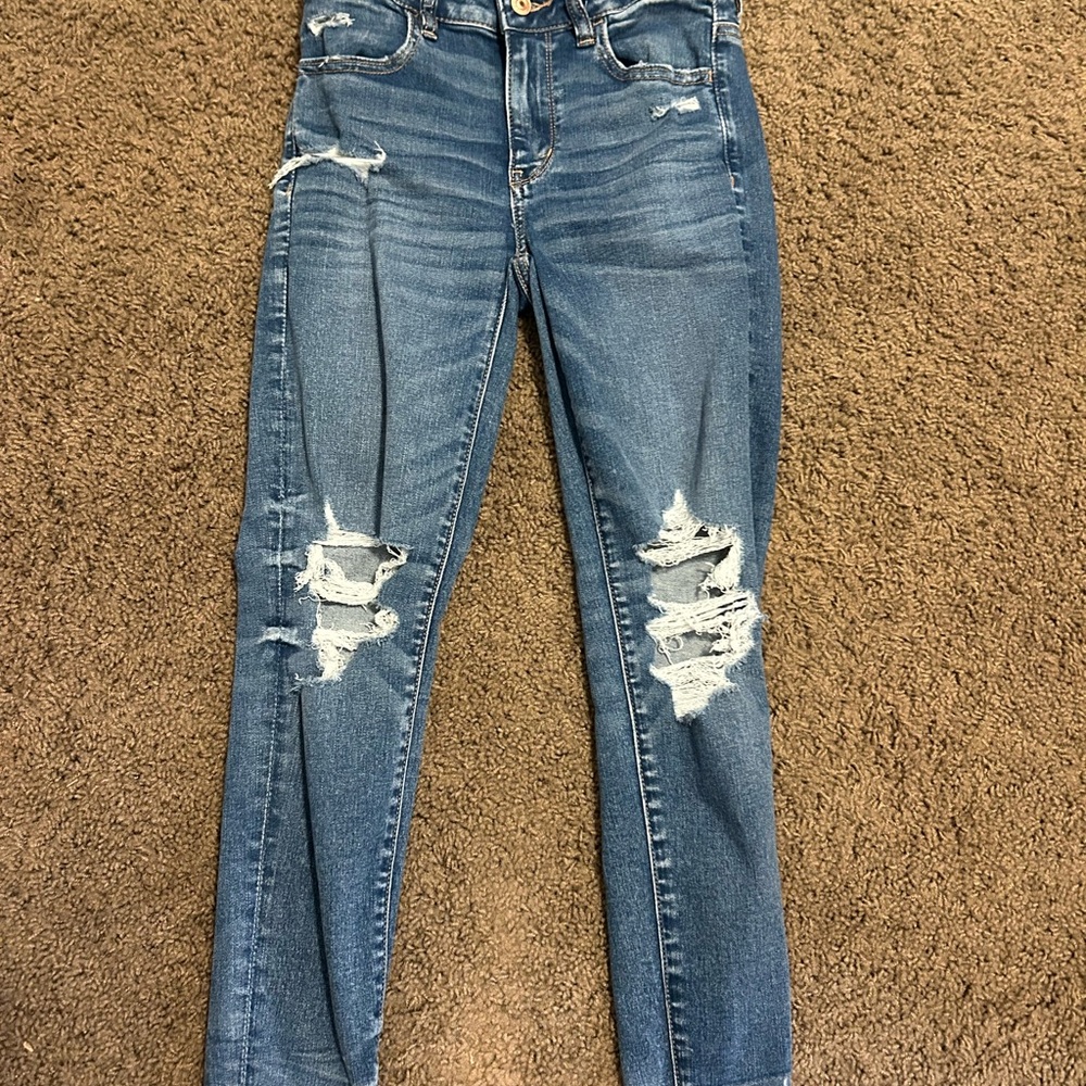 American Eagle Outfitters Distressed Skinny Jeans in Blue